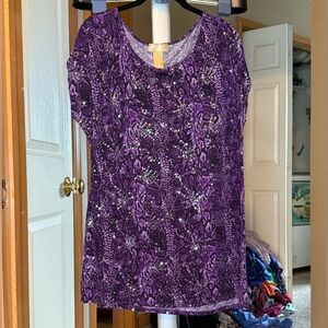*Miss Tina by Tina Knowles Blouse - Purple Python with Sequins - XL